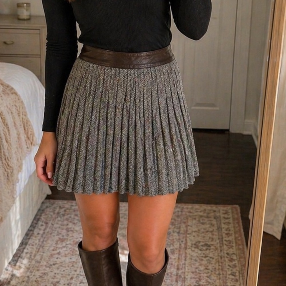 Altar'd State Gray Pleated Skirt with Black Waistband